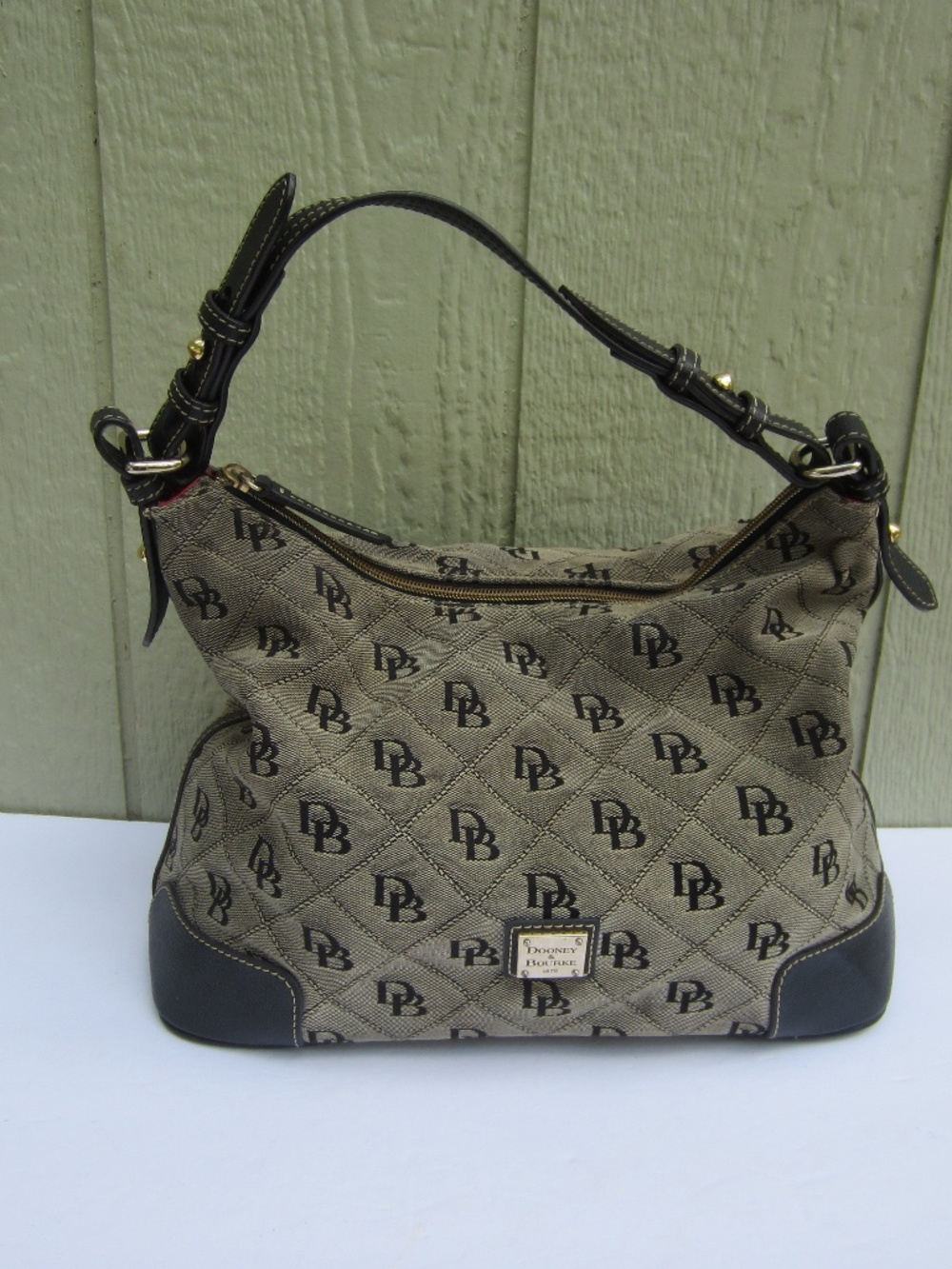 Dooney‎ &Bourke Erica signature Gray Black monogram Boho Canvas Shoulder Handbag